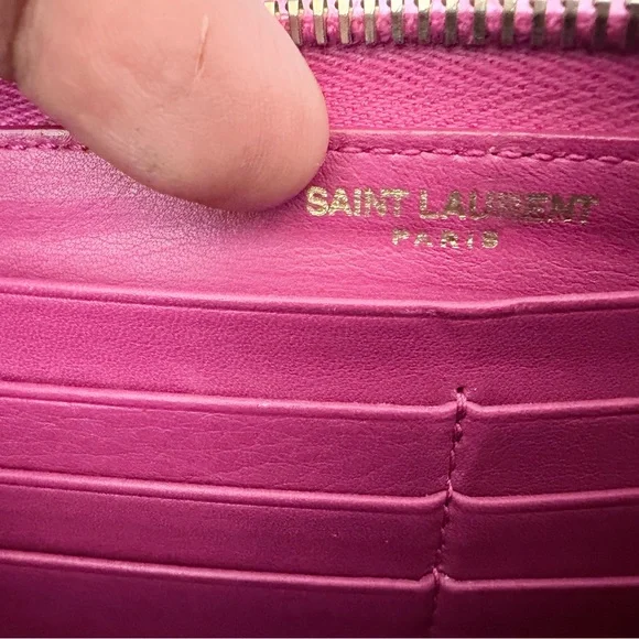 AUTH YSL Saint Laurent Classic Pink Y-Ligne Wallet - Picture 9 of 12